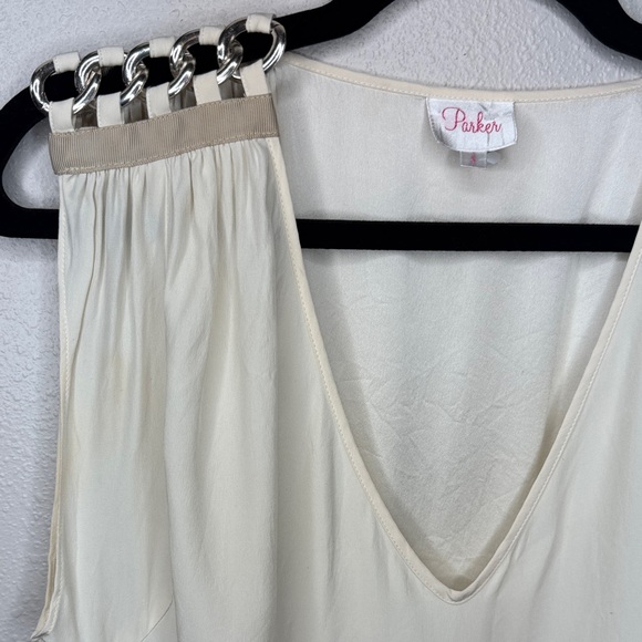 Parker 100% Silk‎ Blouse Cream V-Neck with Chain Detail - Small - Picture 7 of 8